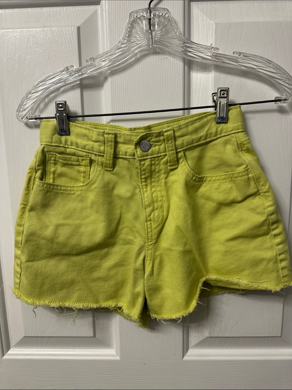 Girls High-Waist Lime Green Denim Shorts